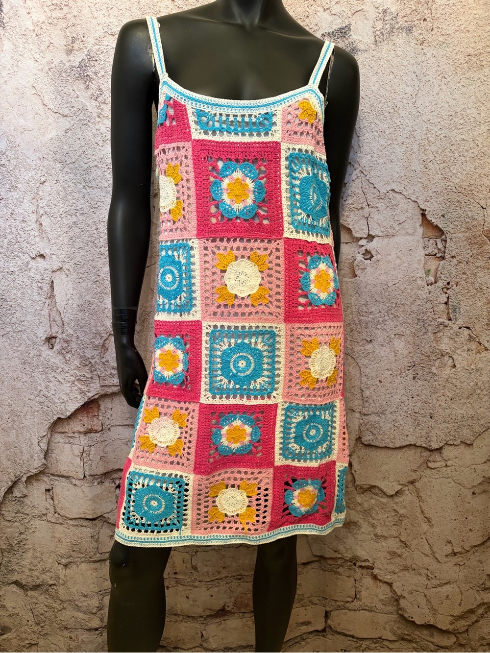 Crocheted Granny Square Lined Dress